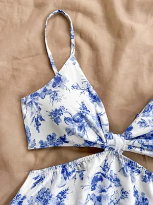 Blue Floral Cutout Dress thumbnail 4