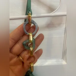 Zara green satin dress with chain straps and side slit Size M thumbnail 6