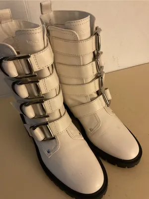 Vince Camuto women White Leather Buckle Strap Combat Boots US 7 thumbnail 4