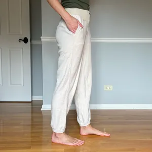 Aerie Women’s S Sherpa Fleece Jogger Pants Cream White Cozy Lounge Zip Waist thumbnail 2