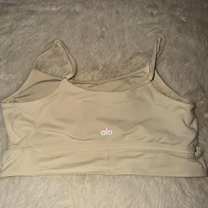 Alo Yoga Escalate Wrap Top Ivory Size Large Cropped Sports Bra Tank Ribbed thumbnail 2
