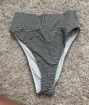 Aerie Striped High Cut Cheeky‎ Bikini Bottoms Black White XS Nautical Swimwear thumbnail 1