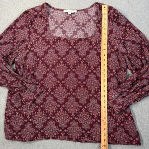 LOFT Women's XL Square Neck Long Sleeve Blouse Top Maroon Floral Paisley thumbnail 7