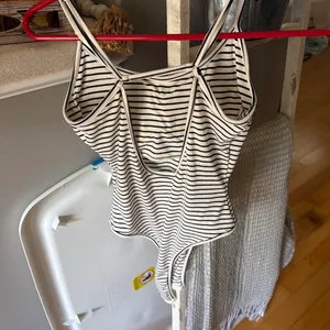 Black and white striped bodysuit open back with built in pads thumbnail 2