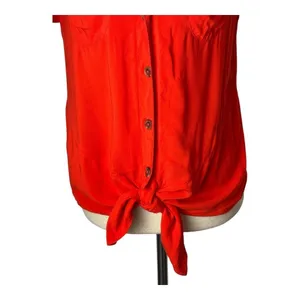 Maeve Anthropologie Shirt Women 4 Red Collared‎ Button Down Tie Front Top Preppy thumbnail 8