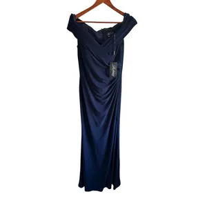 La Femme Off the Shoulder Formal Dress 10 Navy‎ Blue 27959 thumbnail 4