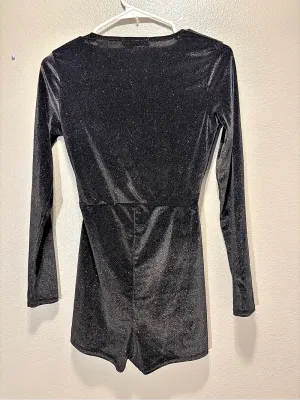 Missguided Womens Black Glitter Velvet Long Sleeve Wrap V-Neck Romper Size M thumbnail 2