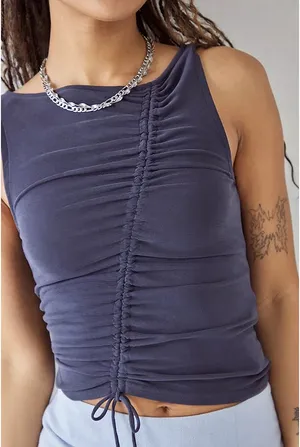 Urban Outfitters Light Before Dark Lori Ruched Cupro Tank Top thumbnail 1