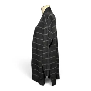 Eileen Fisher Open Front Cardigan Sweater Stretch Gray Stripe Medium thumbnail 3