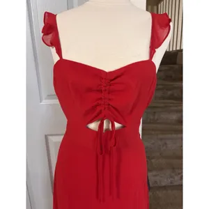 Lulus Women’s Ruffles Front String Side Slit Maxi Dress NWT XL Red Formal Prom thumbnail 3