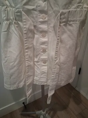 Zara White Button-Front Denim Shirt Dress with Waist Tie 100% Cotton Size M thumbnail 4