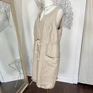 Maeve Flaxen Shimmer Linen Dress Anthropologie Nude Cream Size M / 10 thumbnail 3