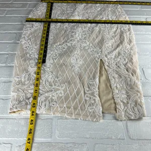 Ricarica Midi Dress‎ Sequin Mesh Womens 1X White Beige Lined Slit Sheath Fitted thumbnail 3