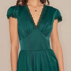Rihoas Green V Neck Lace Maxi Dress thumbnail 7