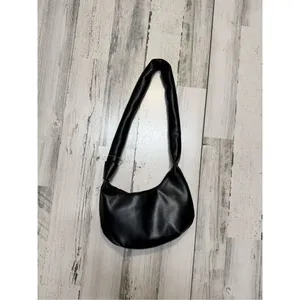Betsey Johnson Black Faux Leather Shoulder Bag | Soft Hobo Purse with Kiss Print thumbnail 4