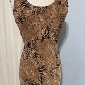 Y2K Vintage Dressbarn Women's Maxi Dress Animal Print‎ Sleeveless Brown Size 8 thumbnail 5