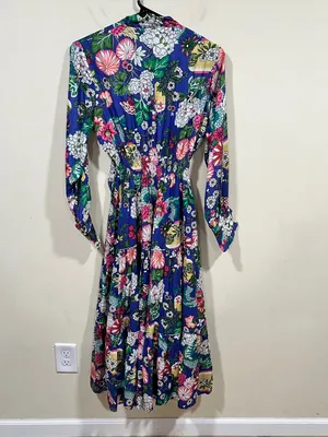 Maria B digital printed floral shirt dress boho smocked waist tiered S NWT thumbnail 13
