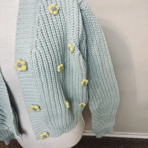 Hyfve Cardigan Sweater Mint Green w/ Yellow Daisy buttons twee‎ cottagecore sz L thumbnail 4