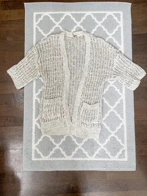Free People marble tan crochet knit open cardigan quarter sleeve sweater thumbnail 3