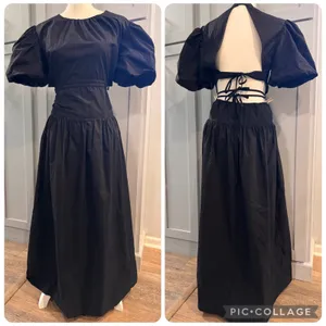 ASTR‎ The Label Shelby Dress Black Puff Sleeve Open Back High Neck Maxi Large thumbnail 2