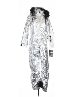 NWT Tipsy Elves Women's Silver Bullet Ski Suit Metallic Hooded 1-Piece M thumbnail 2