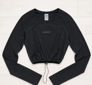 Gymshark Women's Long Sleeve Crop Top Black Drawstring Hem Sz L thumbnail 1