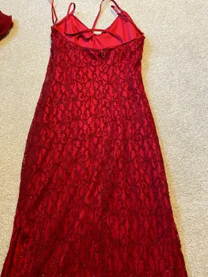Nordstrom Reggio 90s Vintage Women Sequin Red Formal Dress Side Slit Size 4 thumbnail 5