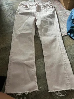 Zara Light Blush Wide Leg Jeans with Raw Hem thumbnail 4