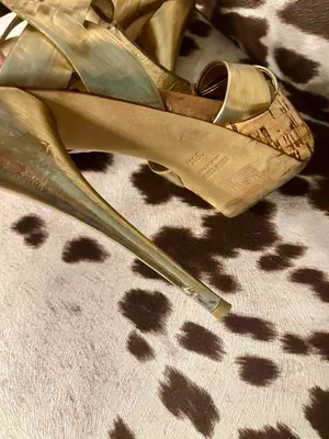 Miu Miu Metallic Gold Leather Cork Platform Heels thumbnail 5