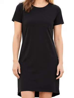 WoolX Lexie Black Relaxed T-Shirt Dress Pocket Sz Large $160 thumbnail 5
