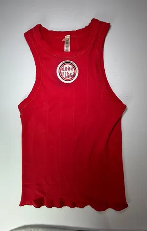 Intimately free people Red Ribbed Tank Top with Good Vibes Patch - Women thumbnail 1