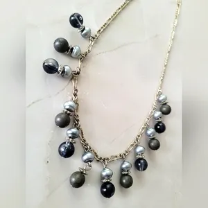 Vintage Blue Dangle Beaded Necklace Choker thumbnail 3