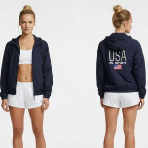 Ralph Lauren Polo USA Blue Zip Up Hoody Spell Out Logo Windbreaker Jacket L thumbnail 2