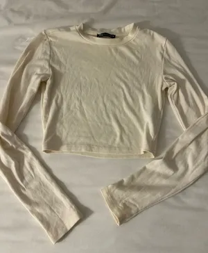 ZARA White Long Sleeve Cropped Top thumbnail 1