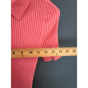 Aerie Women Coral Pink Ribbed Knit Short Sleeve Polo‎ Sweater Size Medium Preppy thumbnail 5