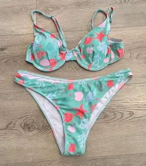 Bikini Underwire Seashell Push Up Swimsuit Two‎ Piece size Medium Cheeky Blue thumbnail 1