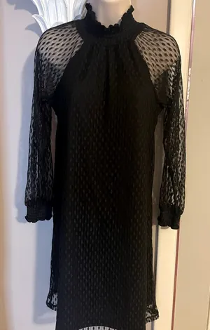 Nina Leonard‎ Black Dress with Sheer Long Sleeves thumbnail 1