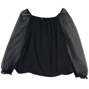 Banana Republic Blouse Black Sheer Puff Sleeve Romantic Victorian‎ Goth Chic S thumbnail 3