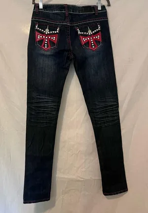 Silver Diva Y2K Red Cross Rhinestone Low Rise Jeans thumbnail 4