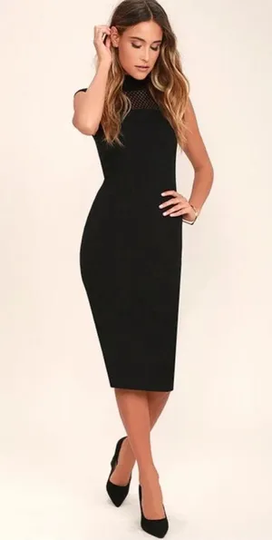 Lulus Detail Therapy Black Bodycon Midi Dress size small thumbnail 3