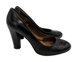 Stuart Weitzman Black Patent Leather Round Toe Block Heel Pump Womens 8.5M EU 39 thumbnail 1