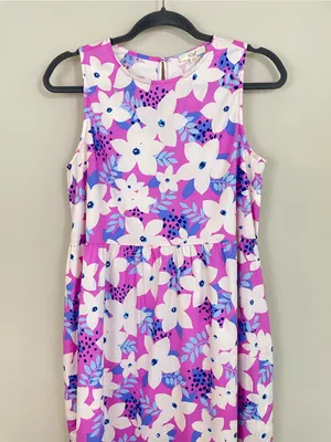 Easel‎ Purple Floral Sleeveless Tiered Poplin Midi Dress S Tropical Resortwear thumbnail 3