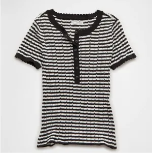 American Eagle Henley Pointelle Sweater T-Shirt thumbnail 1