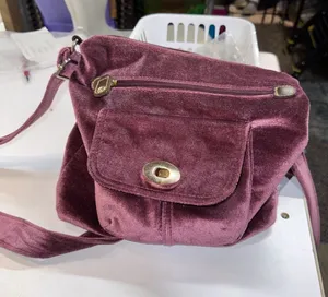 Plum Velvet Crossbody Bag with Antique Brass Hardware thumbnail 1