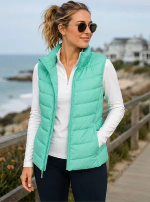 GAP ColdControl Windproof Puffer Vest Mint Green Medium Lightweight Quilted thumbnail 1