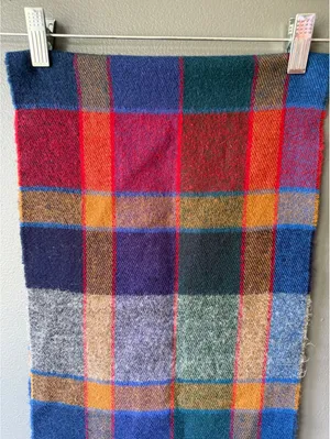 Colorful Plaid Wool Blend Scarf with Fringe thumbnail 8