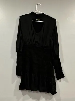 Farm Rio Black Heart Cutout Satin Dress XS thumbnail 2