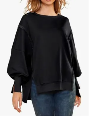 AUTOMET Womens Oversized Sweatshirts Casual Crew‎ Neck Pullover Long Sleeve Slit thumbnail 1