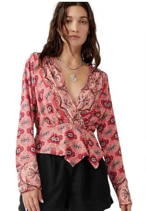 Free People Coral Paisley V-Neck Blouse thumbnail 1