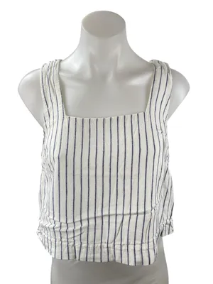 Abercrombie & Fitch White Blue Striped Sleeveless Cami Boxy Tank Crop Top Size S thumbnail 1